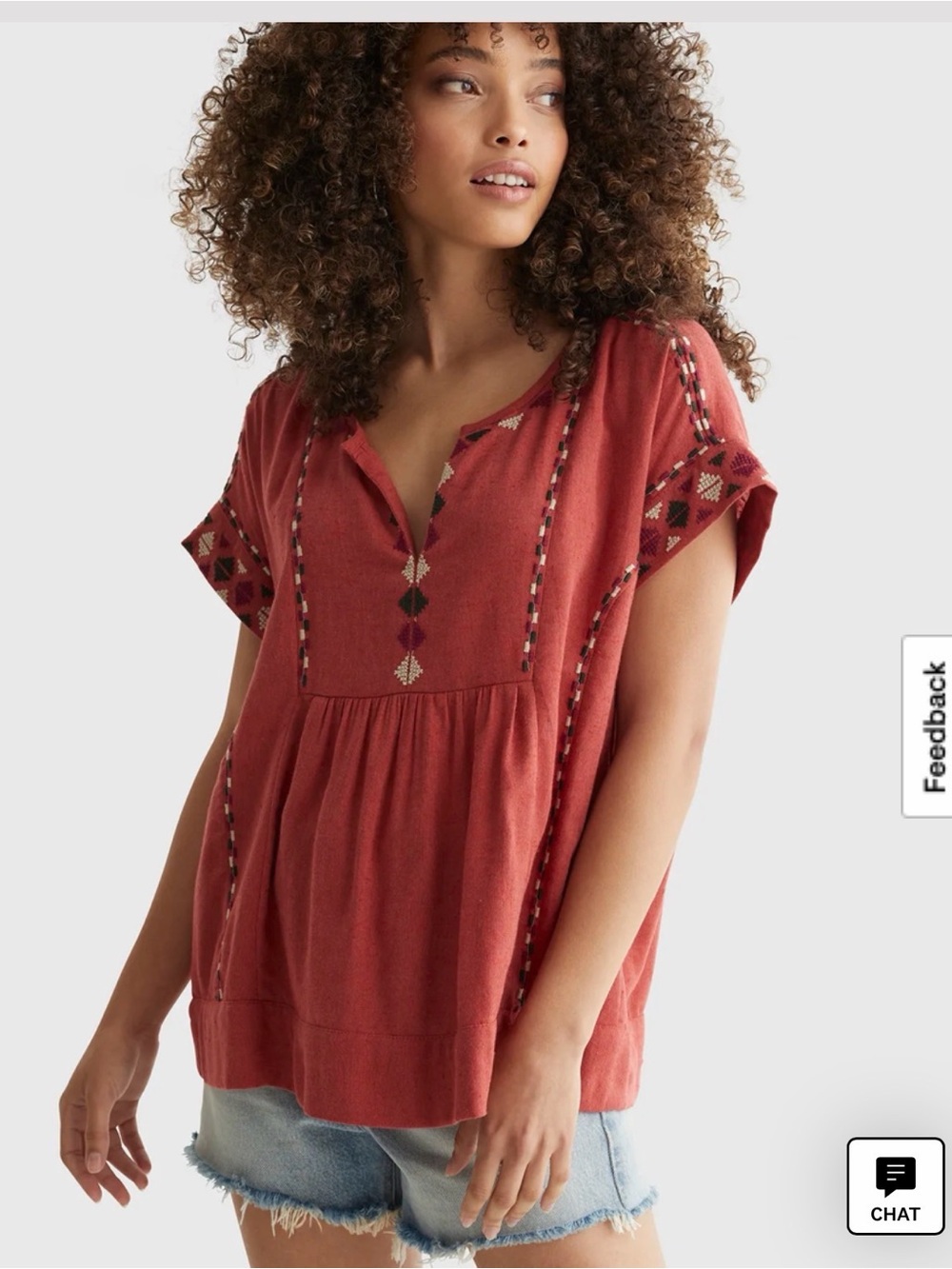 Lucky short sleeve embroidered peasant top size medium